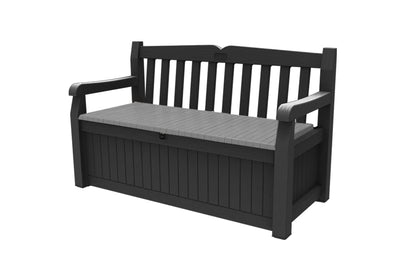 Keter Eden Bench 265L Outdoor 60% recycled Garden Furniture Storage Box Graphite & Light Grey