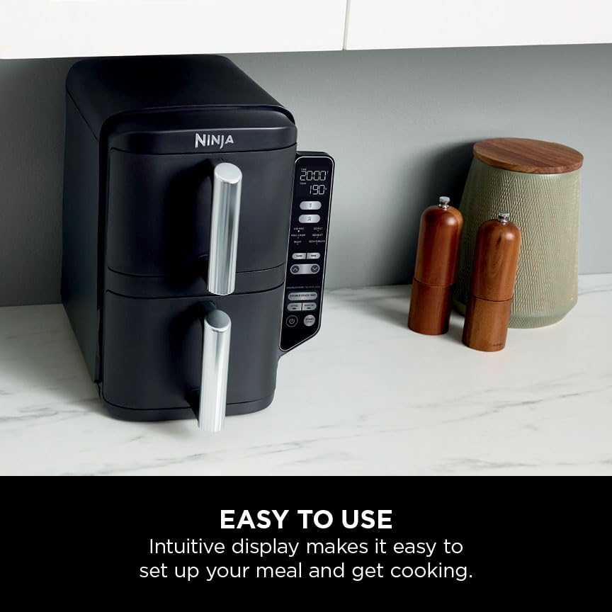 Ninja Double Stack Air Fryer, Vertical Dual Drawer Air Fryer with 4 cooking levels, 2 Drawers and 2 Racks