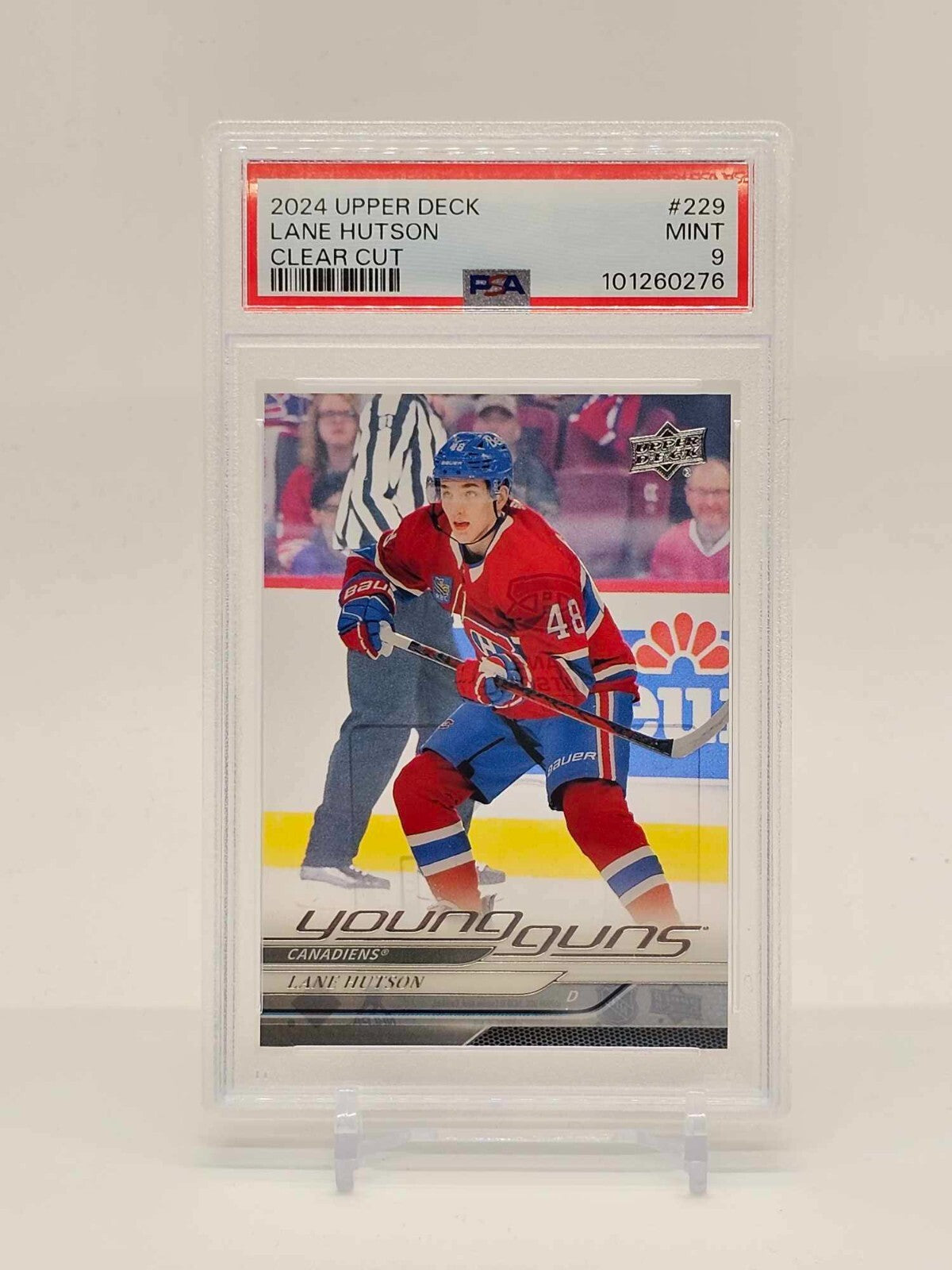 2024-25 Upper Deck Series 1 Lane Hutson #229 Clear Cut Young Guns SSP RC PSA 9