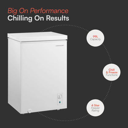 Cookology CCFZ99WH Freestanding Chest Freezer in White - 99 Litre Capacity - Suitable for Outbuildings