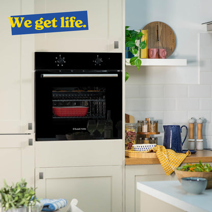 Russell Hobbs 70L, 60cm Wide, Single Electric Built-in Fan Oven and Grill in Black, 5 Oven Functions