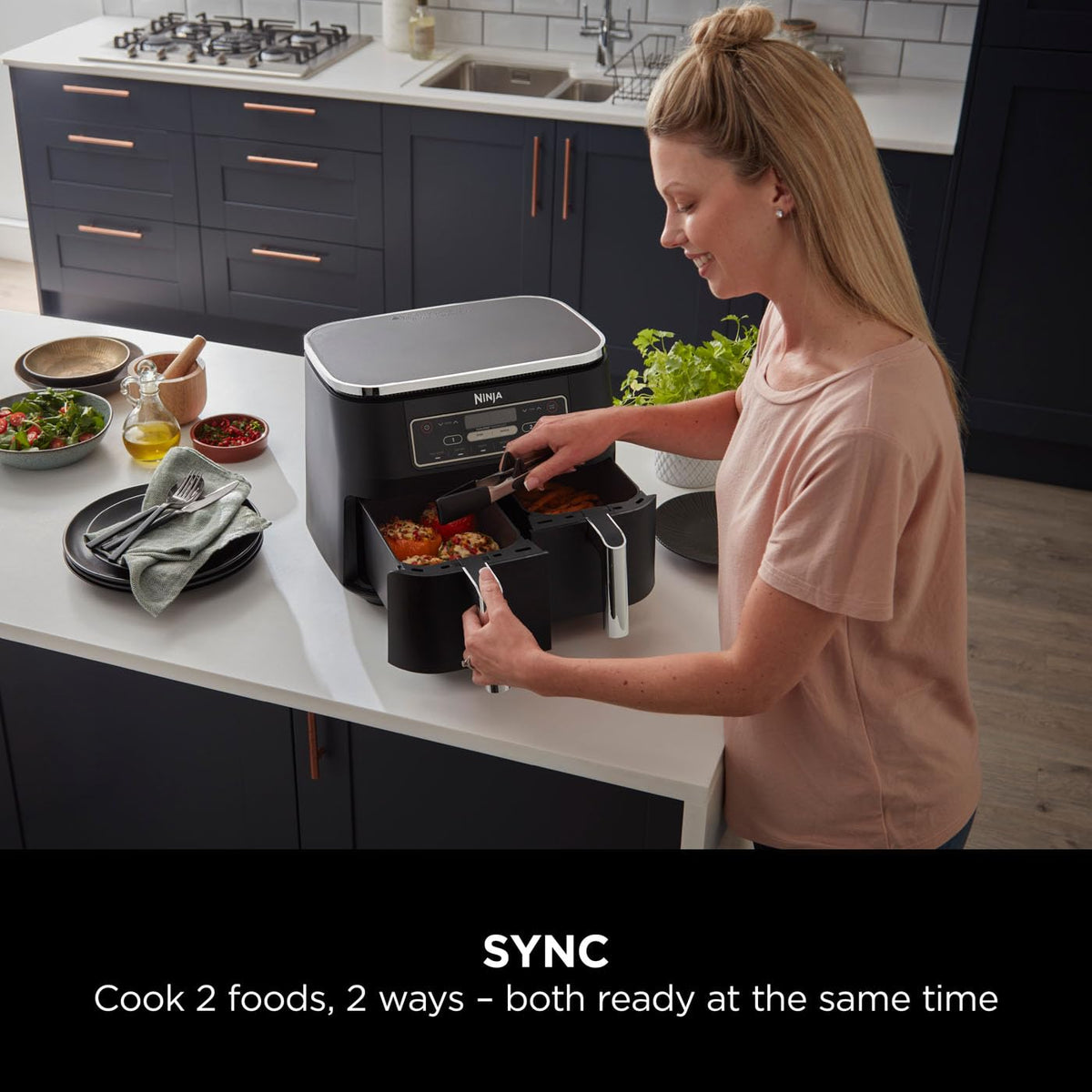 Ninja Foodi Dual Zone Digital Air Fryer, 2 Drawers, 7.6L, 6-in-1, Uses No Oil, Air Fry, Max Crisp, Roast