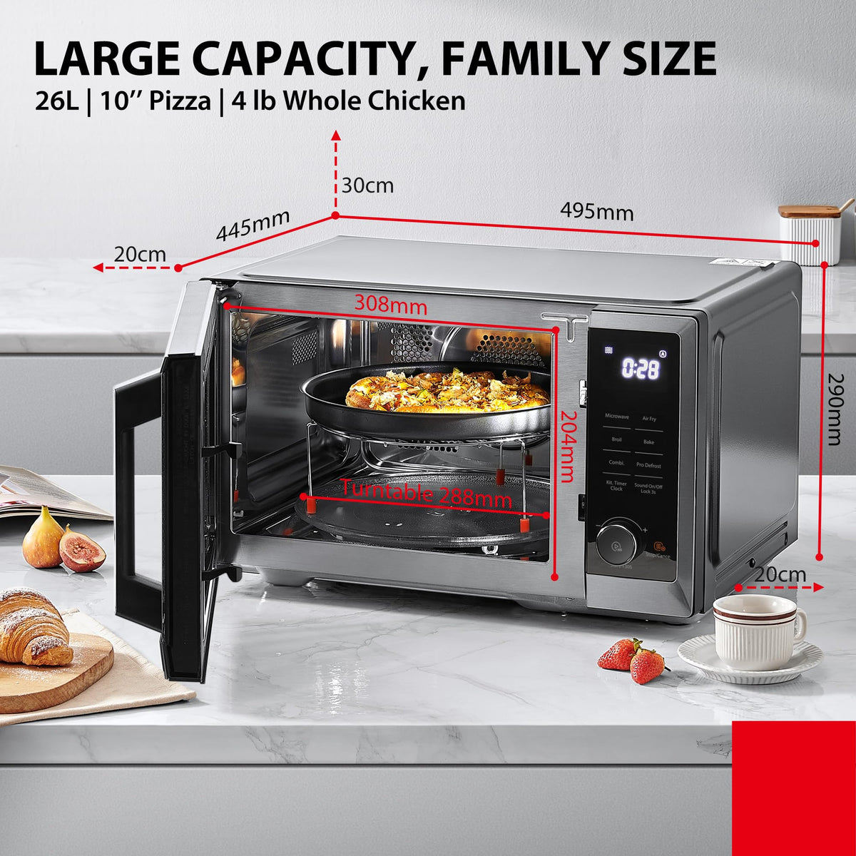 TOSHIBA Air Fry Auto Menu Combo 5-IN-1 26L Countertop Microwave Oven, Broil, Bake, Combi