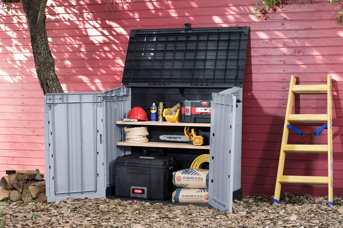 Keter Store it Out Nova Outdoor Garden Storage Shed, 32 x 71.5 x 113.5 cm, Light Grey with Dark Grey Lid