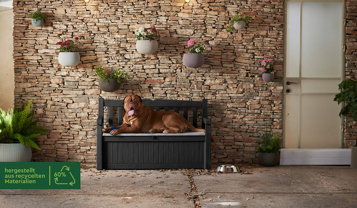 Keter Eden Bench 265L Outdoor 60% recycled Garden Furniture Storage Box Graphite & Light Grey